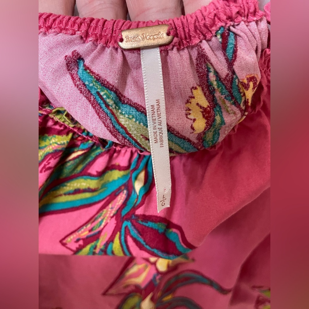Free People Tunic Dress Women’s Large Pink Colorful Floral Boho Mini Peasant - Picture 4 of 10